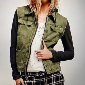 Free People knit hooded twill military jacket